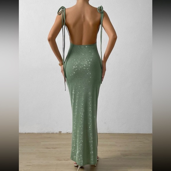 Open Back Halter V-Neck Corset Ruched Mermaid Maxi Dress With Slit
